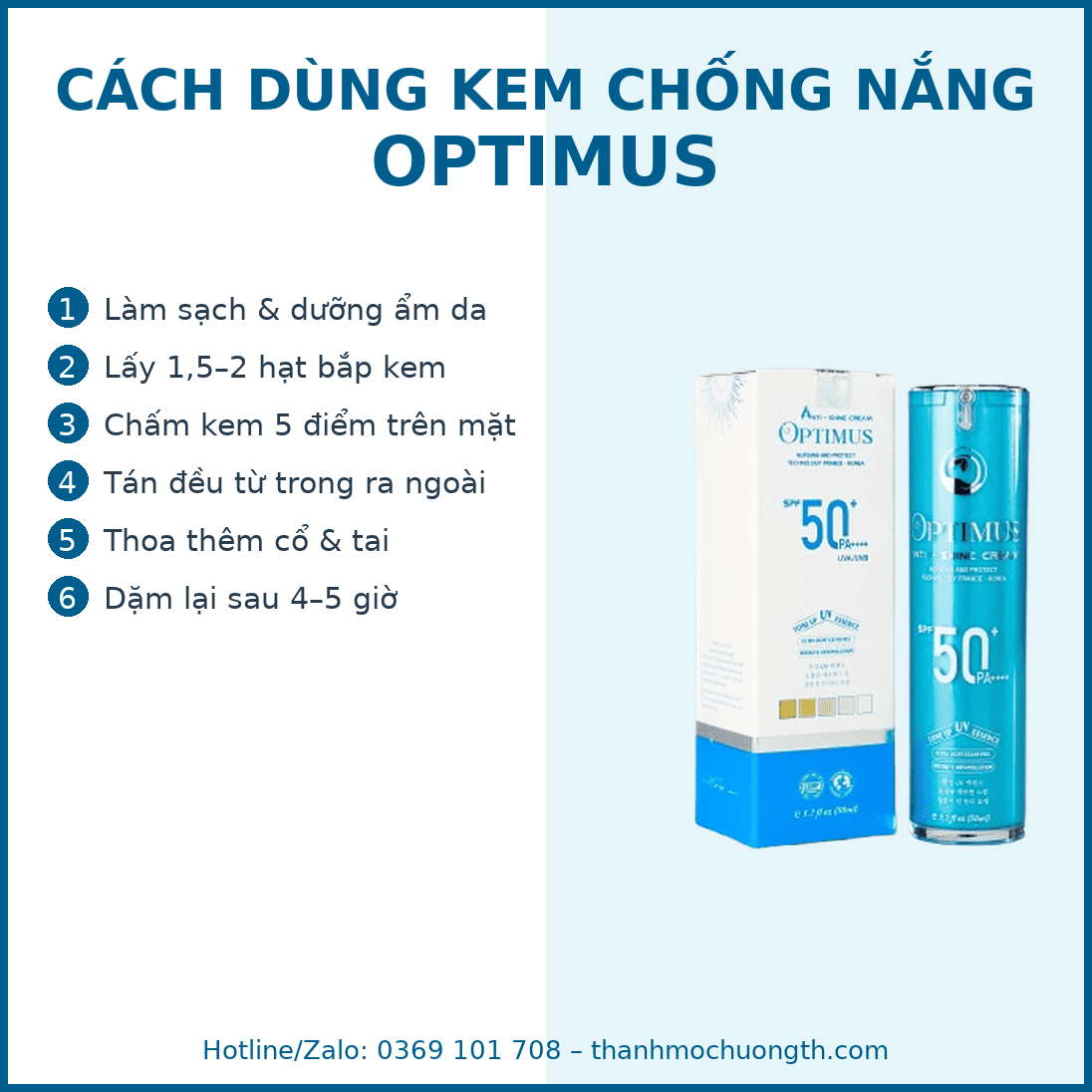 Cách dùng kem chống nắng Optimus