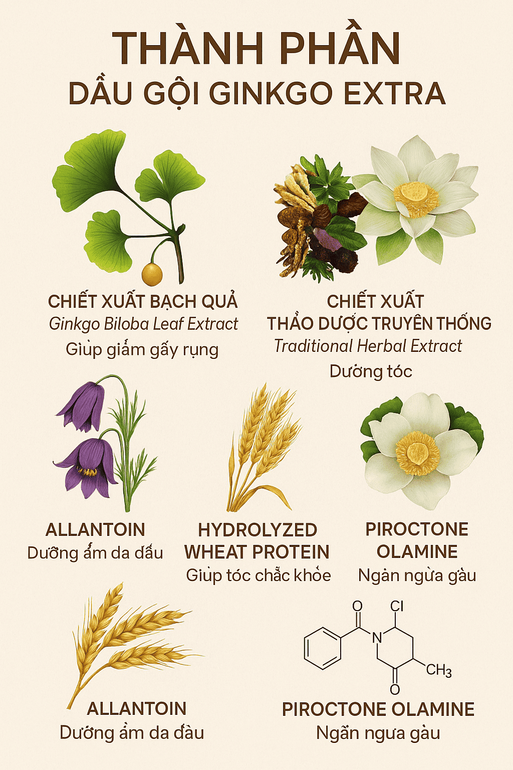 Thành phần dầu gội Ginkgo Thanh Mộc Hương